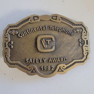 Vntg Brass Belt Buckle Continental Telephone Safety Award 1982 Mens Collectible